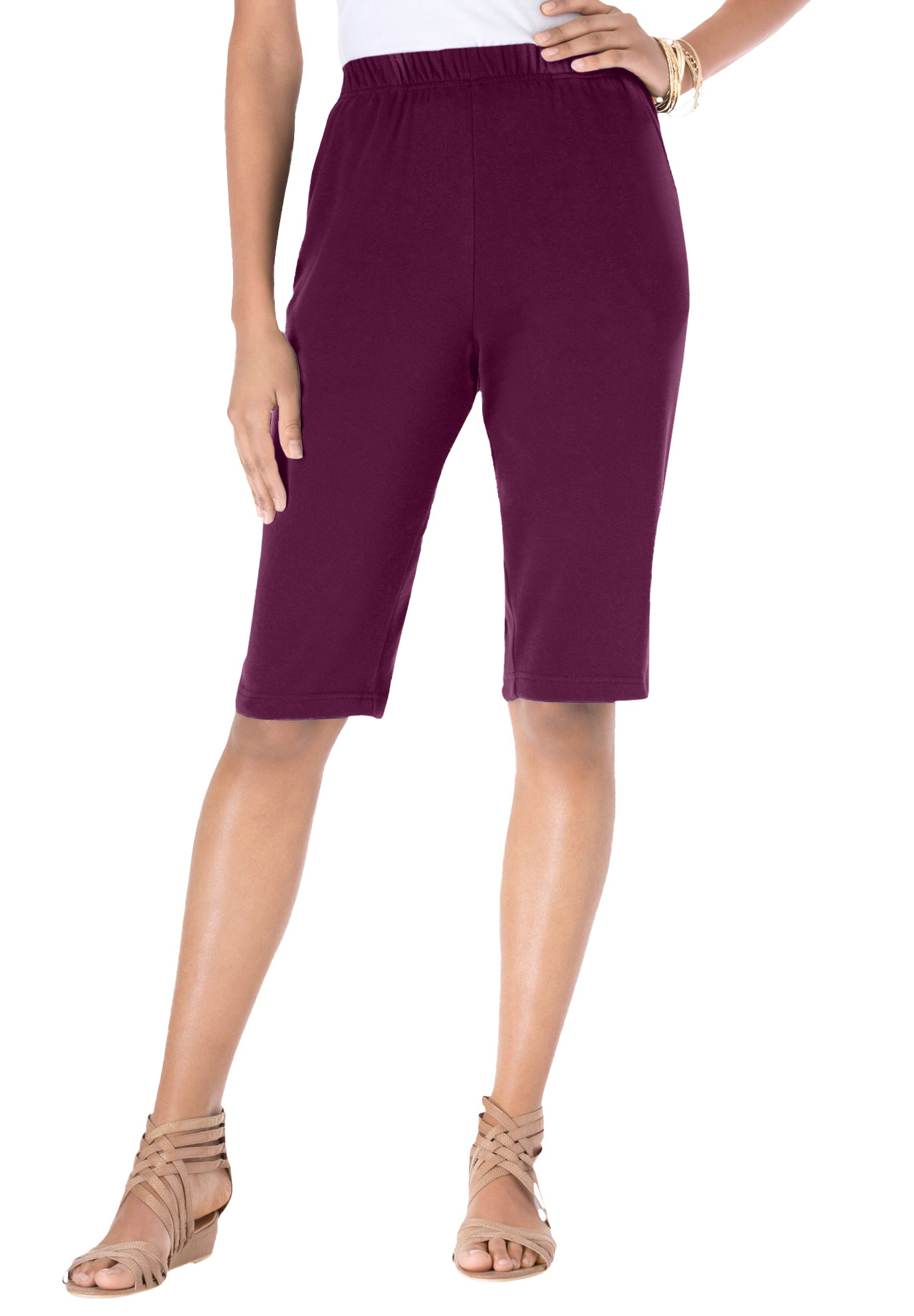 Plus Size Women's Plus Size Soft Knit Pull-on Bermuda Short by Roaman's in Dark Berry (Size 2X) Pull On Elastic Waist