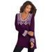 Plus Size Women's Fit-And-Flare Tunic Sweater by Roaman's in Dark Berry Fair Isle (Size 18/20)