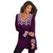 Plus Size Women's Fit-And-Flare Tunic Sweater by Roaman's in Dark Berry Fair Isle (Size 34/36)