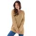 Plus Size Women's Fine Gauge Drop Needle V-Neck Sweater by Roaman's in Soft Camel (Size M)