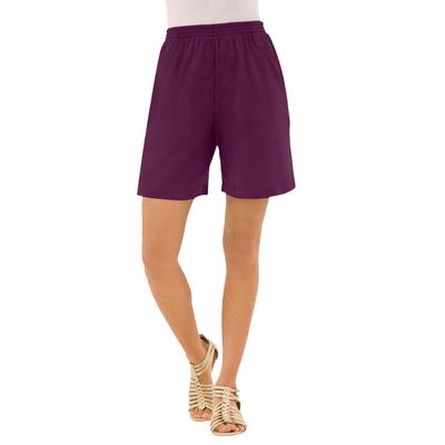 Plus Size Women's Soft Knit Short by Roaman's in Dark Berry (Size 1X)