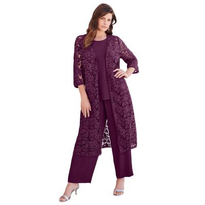 Plus Size Women's Three-Piece Lace Duster & Pant S...