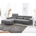 DELIFE Ecksofa Ordino 285x200 Mikrofaser Grau Ottomane links elektrische Sitztiefenverstellung, Ecksofas