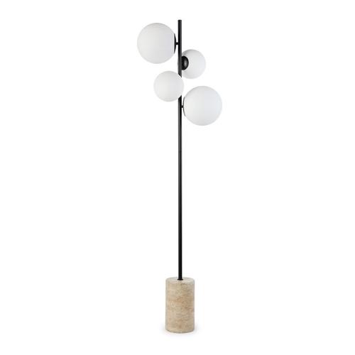 Stehleuchte SKULL - Stehlampe, Milchglas, Travertin & schwarzes Metall, H158