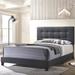 Button Tufted Design Charcoal Grey Fabric Upholstered Bed