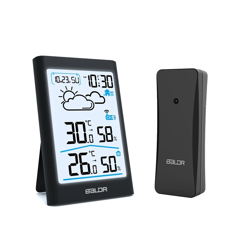 Baldr-Station météo numérique intérieure et extérieure, hygromètre, capteur de prévision météo sans fil Therye.com, réveil, rétroéclairage de la date