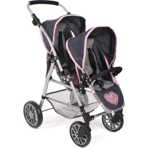 Tandem-Buggy Puppenzwillingswagen TWINNY, Melange grau-navy blau/grau