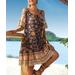 Suzanne Betro Dresses Women's Casual Dresses 101BLACK - Black & Brown Paisley Cold-Shoulder Bell-Sleeve Dress - Women & Plus