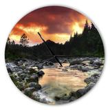 Designart 'Rocky Mountain River at Sunset' Oversized Coastal Wall CLock