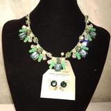 Nine West Jewelry | Beautiful 2 Piece Costume Jewelry Set Green Stones, Silver Necklace & Earrings | Color: Green/Silver | Size: Os