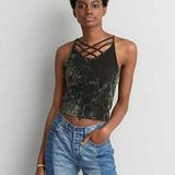American Eagle Outfitters Tops | American Eagle Outfitters Crushed Velvet Strappy Cami Medium Olive Green | Color: Green | Size: M