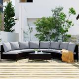 5 Piece All Weather Brown Pe Rattan Sofa Set Half Moon Sofa Set With Tempered Glass Table,