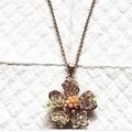 J. Crew Jewelry | J. Crew Necklace Floral Gold Toned 26 In Rhinestone Orange Stones Lobster Clasp | Color: Gold/Orange | Size: 26 Inch