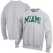Men's Champion Heathered Gray Miami Hurricanes Big & Tall Reverse Weave Fleece Crewneck Pullover Sweatshirt