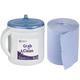 Grab 'n' Clean Dispenser Kit. Roll Dispenser & 1 Blue Roll. Water Resistant Centrefeed Dispenser For Blue Roll, Hygiene Paper Towels. Portable Refillable Cleaning Cloth Holder.