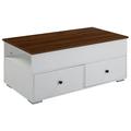 Benjara 46 Inch Wood Coffee Table, Lift Top, 2 Drawers, Storage, Walnut, White Wood in Brown/White | 20 H x 46 W x 24 D in | Wayfair BM276267