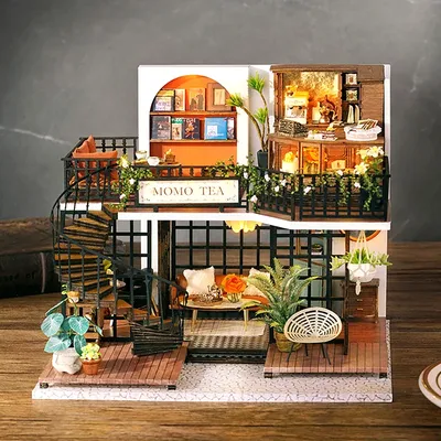 Cutebee-Kit de maison de beurre en bois pour enfants Miniature Forest Tea Coffee PRCasa DIY Villa