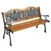 49" Garden Bench Outdoor Patio Park Chair Furniture Hardwood Slats Cast Iron Frame - 49.5" x 20.5" x 30" (Lx W x H)