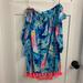 Lilly Pulitzer Dresses | Lilly Pulitzer Hey Bay Bay Dress Off-The-Shoulder With Neon Pink Tassels -Medium | Color: Blue/Pink | Size: M