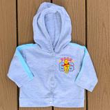 Disney Shirts & Tops | Disney Winnie The Pooh Embroidered #66 Baseball Hooded Sweatshirt Jacket Sz 3-6m | Color: Blue/Gray | Size: Boys 3-6m