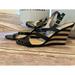 Kate Spade Shoes | Kate Spade Black Tan Stripe Wedge Sandal Leather Sole Size 9b | Color: Black | Size: 9