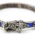 Gucci Jewelry | Gucci Sterling Silver With Blue Enamel And Feline Faces. Buckle Bangle Bracelet. | Color: Blue/Silver | Size: Gucci 16