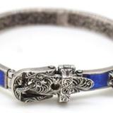 Gucci Jewelry | Gucci Sterling Silver With Blue Enamel And Feline Faces. Buckle Bangle Bracelet. | Color: Blue/Silver | Size: Gucci 16