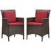 Conduit Outdoor Patio Wicker Rattan Dining Armchair Set of 2 by Modway Wood in Brown | 34.5 H x 49 W x 25 D in | Wayfair EEI-4030-BRN-RED