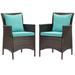 Conduit Outdoor Patio Wicker Rattan Dining Armchair Set of 2 by Modway Wood in Brown | 34.5 H x 49 W x 25 D in | Wayfair EEI-4030-BRN-TRQ