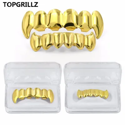 TOPGRILLZ Gold Silver Plated HIP HOP Teeth Grillz Top & Bottom Grills Set With silicone Real Shiny