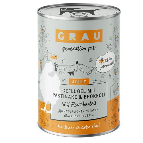 Sparpaket GRAU Hundefutter 24 x 400 g - Geflügel mit Pastinake & Brokkoli