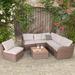 HOMREST 7 Piece Sectional Seating Group w/ Cushions Synthetic Wicker/Wood/All - Weather Wicker/Wicker/Rattan in Brown | Outdoor Furniture | Wayfair