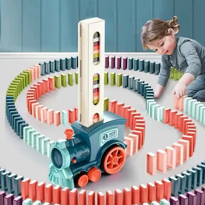 Train de dominos à pose automatique pour enfants voiture électrique dominos blocs de briques