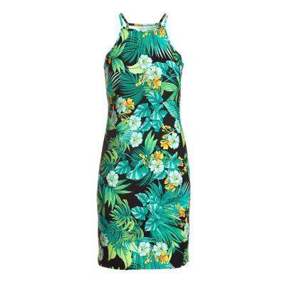 Boston Proper - Beyond Travel Tropical Print High-Neck Short Dress - Green Multi - Small