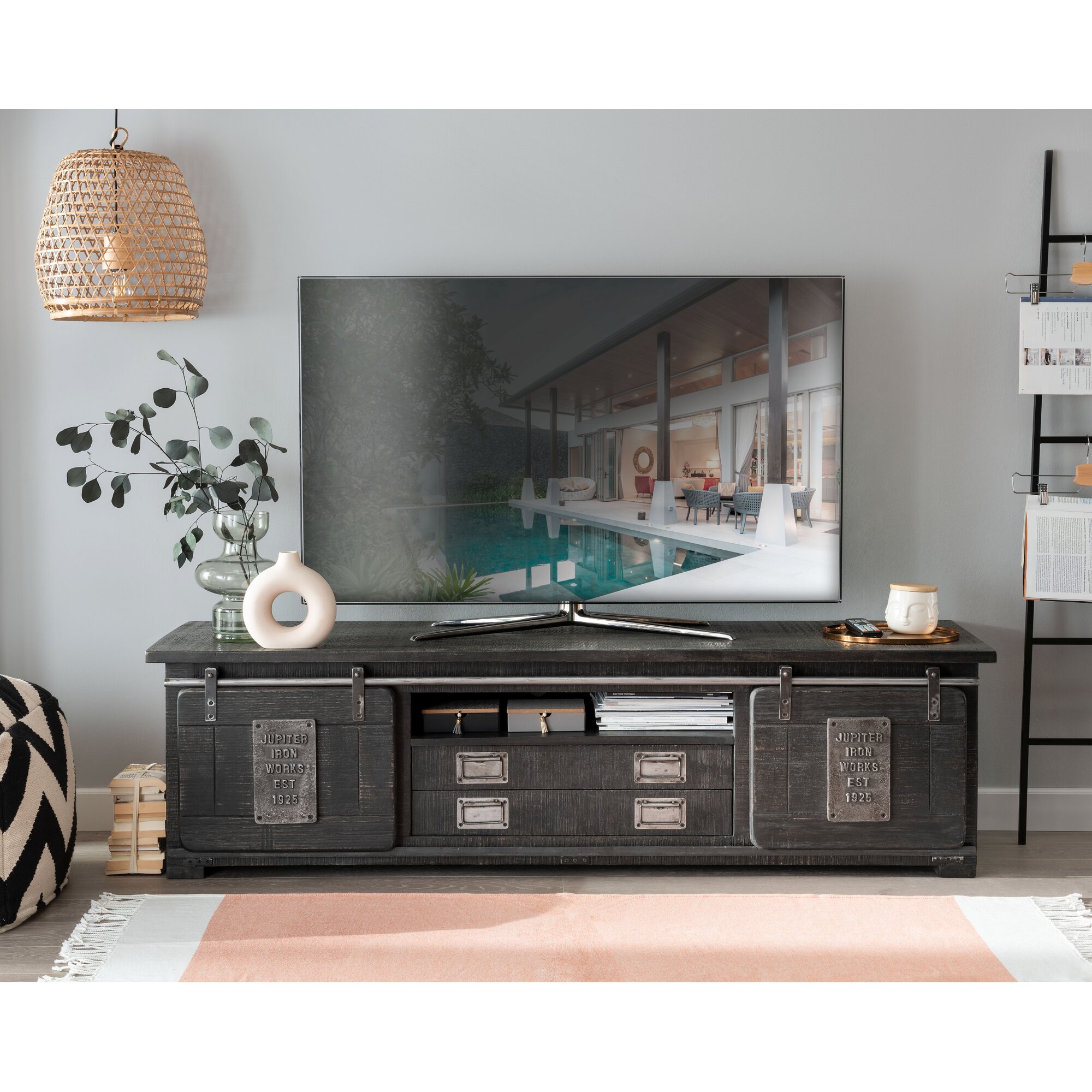 3S Frankenmöbel »Cosma« Massivholz TV Board VI grau WZ-0480 / 180x50x55 cm