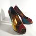 Coach Shoes | Coach Diedra Ergo Velvet Patchwork Heels | Color: Blue/Brown | Size: 8.5