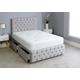 "Grey Suede DIVAN BED Base - Design Headboard 26\" and Footboard - Floorstanding Bed - Stylish Storage Drawers- Cubed Headboard Bed Suede Bed"