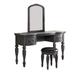 3 Piece Vanity Set with Carved Mirror and Turned Legs, Gray