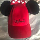 Disney Accessories | Girls Youth Minnie Mouse Baseball Hat W/ Ears Red Bow Cap One Size Fits Most | Color: Black/Red | Size: Osg