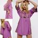 Free People Dresses | Free People Purple Linen Multicolored Embroidered Tunic Mini Dress Size Xs | Color: Purple/Red | Size: Xs