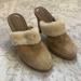 Coach Shoes | Coach Kacie Tan Suede Faux Fur High Heel Mule Slip On Clog Sz 7.5 | Color: Tan | Size: 7.5