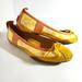 Coach Shoes | Coach Women's Jennilee Leather & Fabric Ballet Flats, Sz 8 Women Yellow | Color: Tan/Yellow | Size: 8