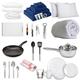 Student Essentials - Home Starter, Kitchen Set, Bedding Pack, (Duvet, Bed Linen, Pillow) Kitchen Accessories for Home, Kitchen Appliance Set, Towel Set (Double, Navy & Navy)