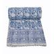 YUVANCRAFTS Indian Block Print Kantha Quilt Queen Size Throw Bedspread Blanket Cotton Bed Cover Vintage Boho Quilt (90 X 108 Inch, Blue)