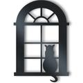 Metal Wall Art For Garden & Home - Indoor Living Room, Bathroom, Kitchen, Bedroom & Outdoor Fence or Patio Wall Suitable. Non-Bend Black Metal Cat in Window Hanging Decoration Contemporary Wall Art