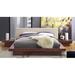 BSD National Supplies Halper Modern Queen Size Cappuccino Wooden Bed w/ White Vinyl Headboard Wood & Upholstered/ in Brown | Wayfair