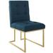 Everly Quinn Privy Gold Stainless Steel Upholstered Fabric Dining Accent Chair Wood in Blue | 35.5 H x 19 W x 25.5 D in | Wayfair