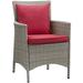 Conduit Outdoor Patio Wicker Rattan Dining Armchair by Modway Wood in Brown | 34.5 H x 98 W x 25 D in | Wayfair EEI-4028-LGR-RED