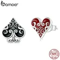 BAMOER-Boucles d'oreilles en argent regardé 925 pour femme style poker motif vintage cœur rouge