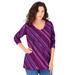 Plus Size Women's Long-Sleeve V-Neck Ultimate Tee by Roaman's in Purple Watercolor Stripe (Size 34/36) Shirt